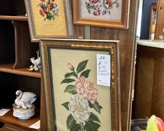 Collection of vintage framed needlepoint