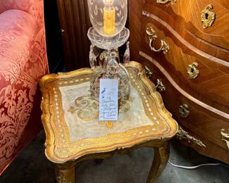 Vintage Florentine side table and Hollywood Regency Lester lamp