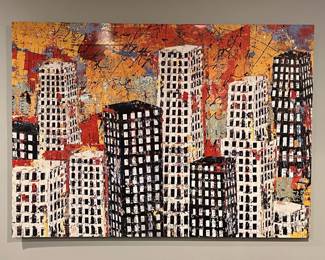 “Red, Black & White Cityscape” Large Digital Print by artist Daryl Thetford