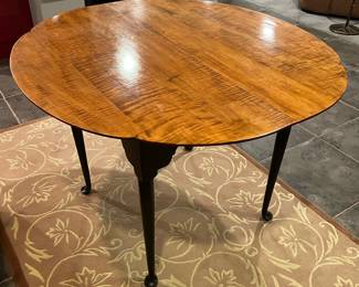 Tiger Maple Breakfast Table by D. R. Dimes with 2 Leaves, Signed 