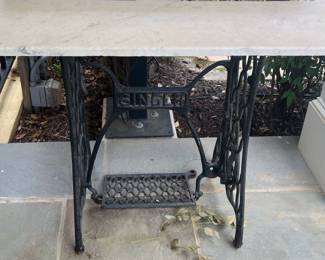 Antique Marble Topped Iron Singer Sewing Base