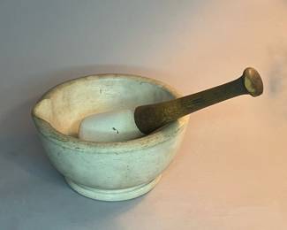 Antique Unglazed Ceramic Mortar and Pestle