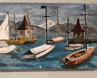 Naive Painting Oil on Canvas Seascape