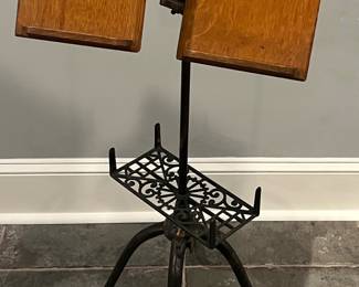 Antique Victorian Cast Iron & Oak Book Stand