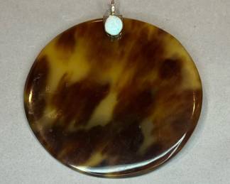 Faux Tortoise Shell, Sterling and Turquoise Pendant