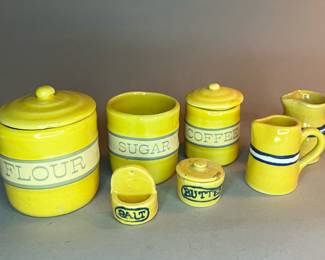 Miniature Yellow Ware Pottery Canister and More Set