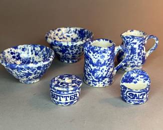 Vintage Miniature Spongeware Pottery Set
