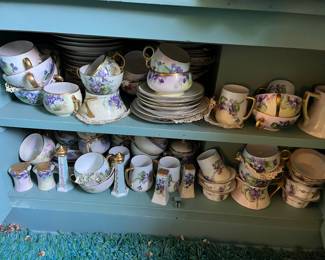 stacks and stacks of hand painted antique china - Limoges, Nippon, Bavaria, Czechoslovakia