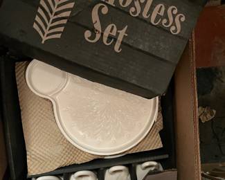 Shell pink milk glass hostess sets