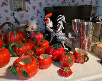 Vintage tomato ceramics & cocktail shakers