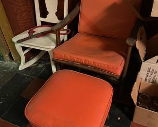 Mcm orange chair & ottoman