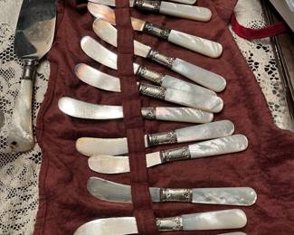 antique MOP and sterling handles knife set