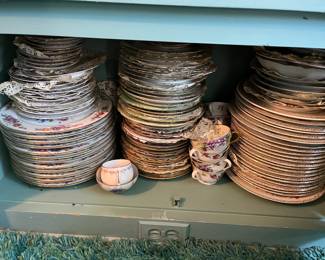 stacks and stacks of hand painted antique china - Limoges, Nippon, Bavaria, Czechoslovakia