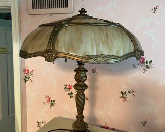 Antique art nouveau H. A. Best Lamp Co Chicago slag glass lamp