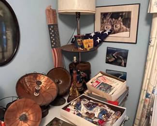 antique fans, heaters, vintage bicentennial items, vintage crayon sets