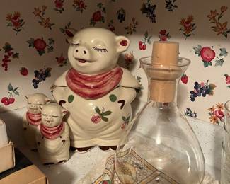 Vintage Shawnee Smiley Pig cookie jar+salt and pepper