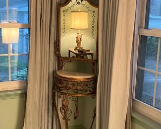 antique iron console table with mirror and integrated light