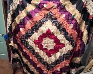 antique crazy quilts in log cabin pattern - twin to full size