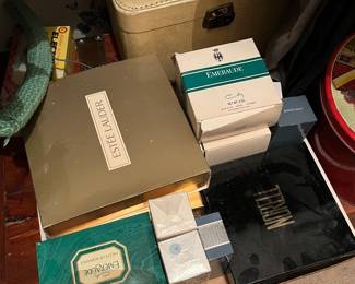 several vintage perfume sets, bottles, atomizers