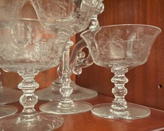 antique etched Iris pattern stemware