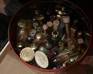 several vintage perfume sets, bottles, atomizers