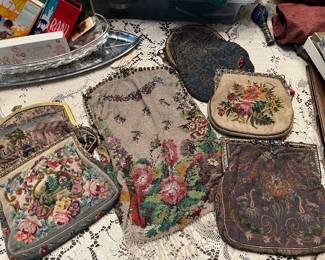 antique beaded and tapestry purses