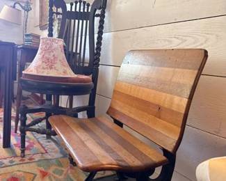 Antique cast iron and wood folding schoolhouse desk chair