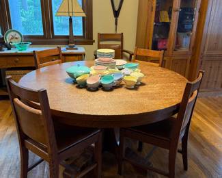 Arts & crafts dining table w/6 chairs