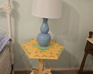 Hand-painted hexagon fish-leg table & ceramic lamp