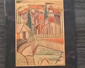 Mexican mosaic folk art straw painting