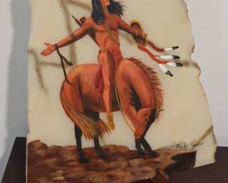 Native American painting on marble slab by Nicolas Ramirez