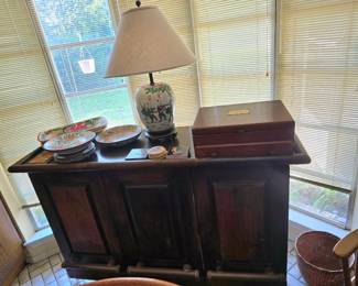 fold-out, rolling bar/table, MCM ceramic lamp