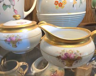 Pickard Porcelain gold trimmed cream & sugar bowls