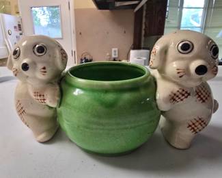 vintage Occupied Japan pugs planter - hand-painted