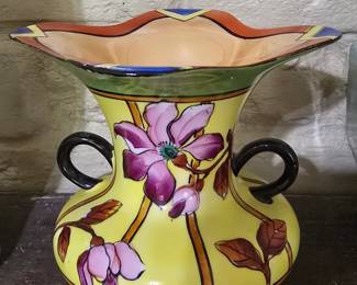 Vintage Japanese hand decorated Trico China vase with double handles 