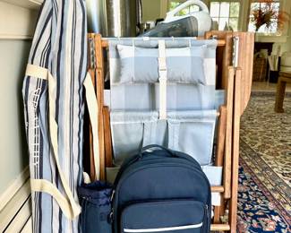  S/2 Serena & Lily Blue Check Beach Chairs, Serena & Lily Beach Tent, Picnic Backpack