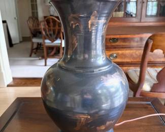 S/2 Bronze/Gold Brushed Black Urn Table Lamps with Shades