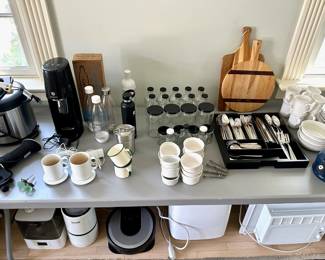 Soda Stream, S/2 Ember Mugs, Glass Jars and Bottles, Infusion Glass Bottle, Ramekins, S/2 Wooden Boards, S/2 Enamel Mugs, Hydroflask Water Bottle