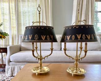 S/2 Scully & Scully Bouillotte Lamps/Three Horn Desk Lamps