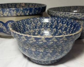 Three Blue Gray Speckled Pottery Bowls