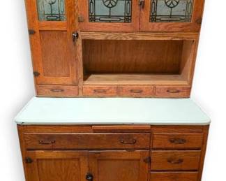 Antique 2Piece Oak Hoosier Cabinet