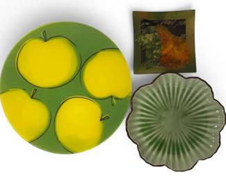 Colorful Glass Plates w Fruit Illustrations  More