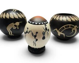 Jose Murcano Mexican Pottery Pieces  Painted Ostrich Egg With African Scene