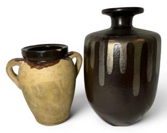Ballard Designs DoubleHandle Jug  Royal Haeger Brown Pottery Vase