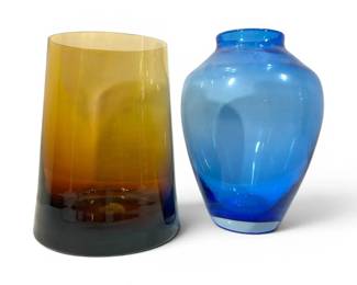 Amber  Blue Glass Vases