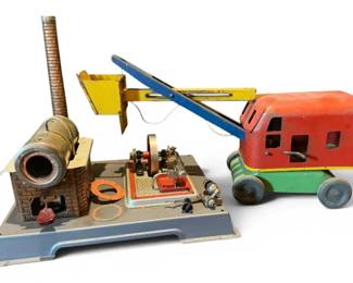 1970s Wilesco Miniature Steam Engine  1940s Wyandotte Pressed Steel Miniature Crane