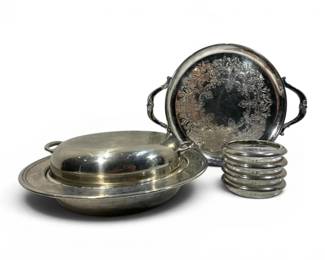 Silver Plated Serving Platter, Coasters,  More