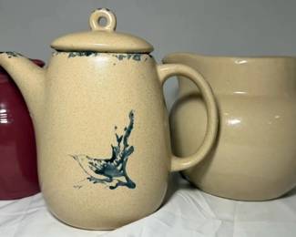 Three Ceramic Pitchers  One w Bird Design