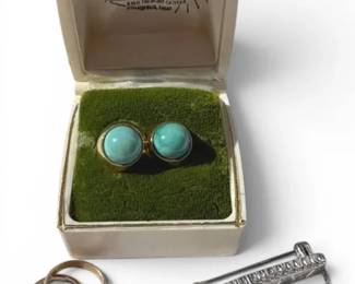 14k Turquoise Earrings, Childrens Ring,  Quill Pin