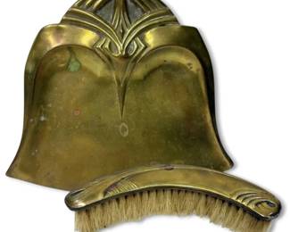 Art Nouveau Style Brass Crumb Tray w Brush